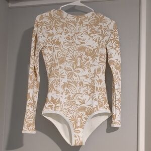 Roxy Womens Small One Piece Swimsuit - White and Tan Floral